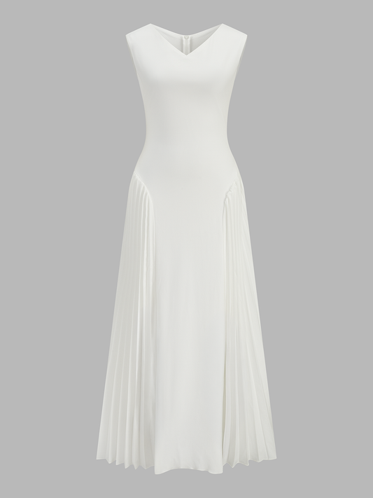 Vestido midi sin mangas de pico con panel plisado | Alice Lune