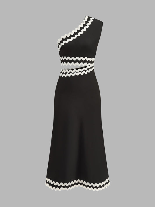 Vestido Midi Asimétrico con Abertura y Acabado Ondulado