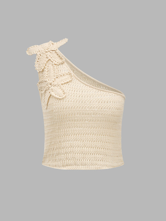 Conjunto de Top de Croché Floral Asimétrico y Minifalda