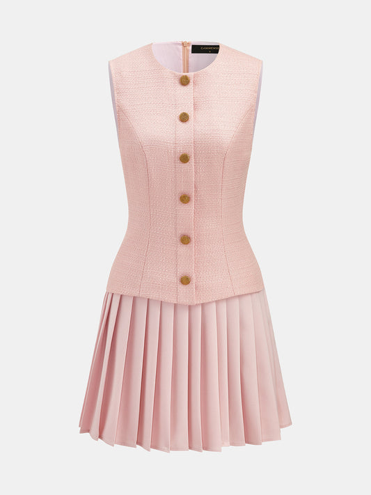 Vestido mini de tweed sin mangas con tablas