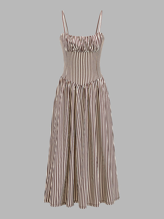 Vestido midi de tirantes a rayas con pecho fruncido | Alice Lune