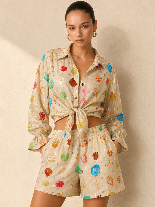 Conjunto de dos piezas con estampado de conchas y lunares dorados | Alice Lune