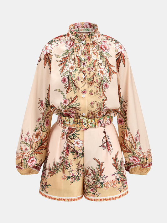 Conjunto de camisa estampada floral y pantalón corto con cinturón | Alice Lune