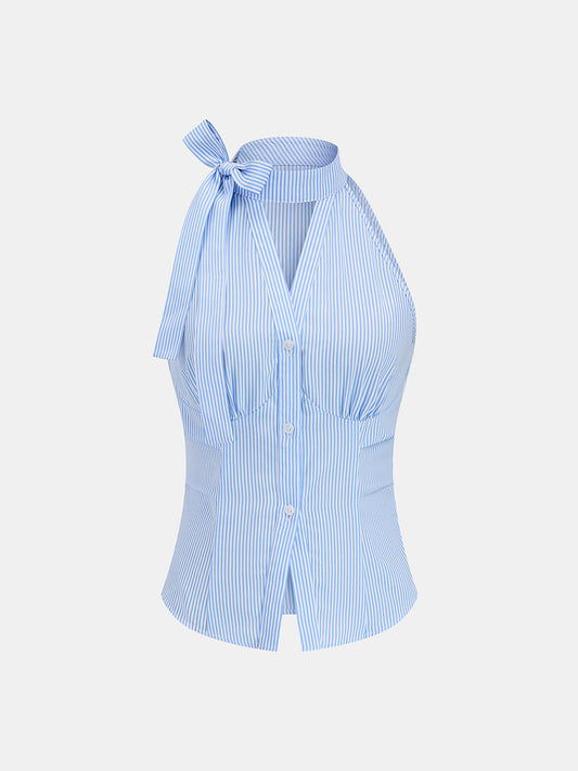 Blusa sin mangas a rayas con cuello halter y lazo | Alice Lune