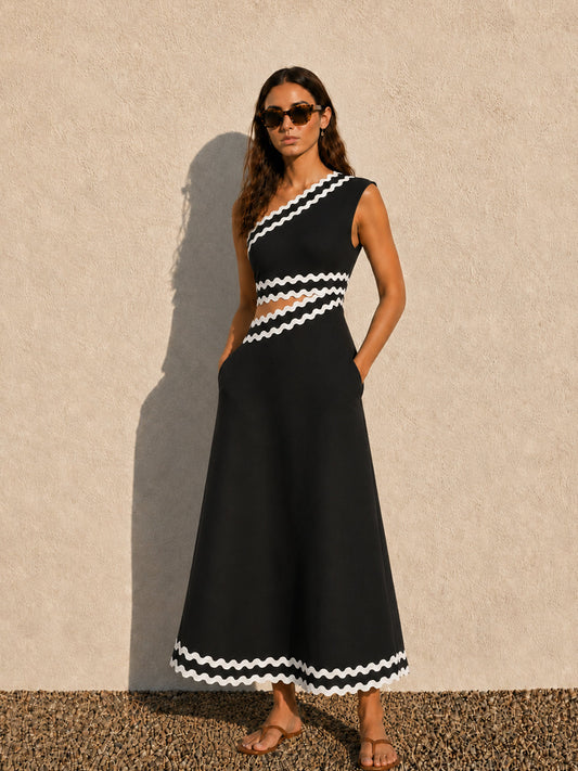 Vestido midi asimétrico con abertura y acabado ondulado | Alice Lune