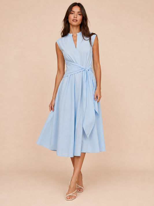 Vestido midi sin mangas de mezcla de algodón con lazo en la cintura | Alice Lune