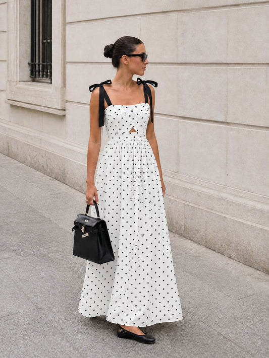 Vestido lencero midi de lunares con tirantes de lazo | Alice Lune