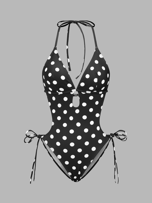 Bañador de una pieza halter de lunares con abertura | Alice Lune