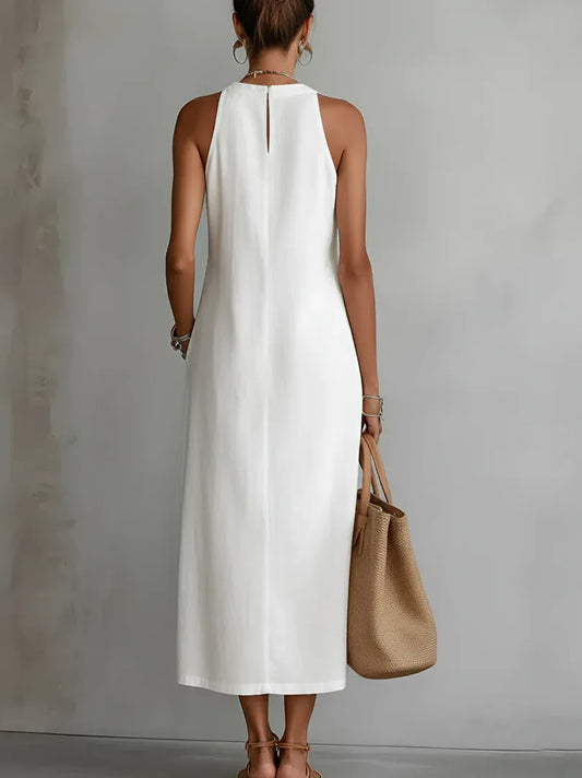 Jimena | Vestido midi holgado con cuello mao bordado