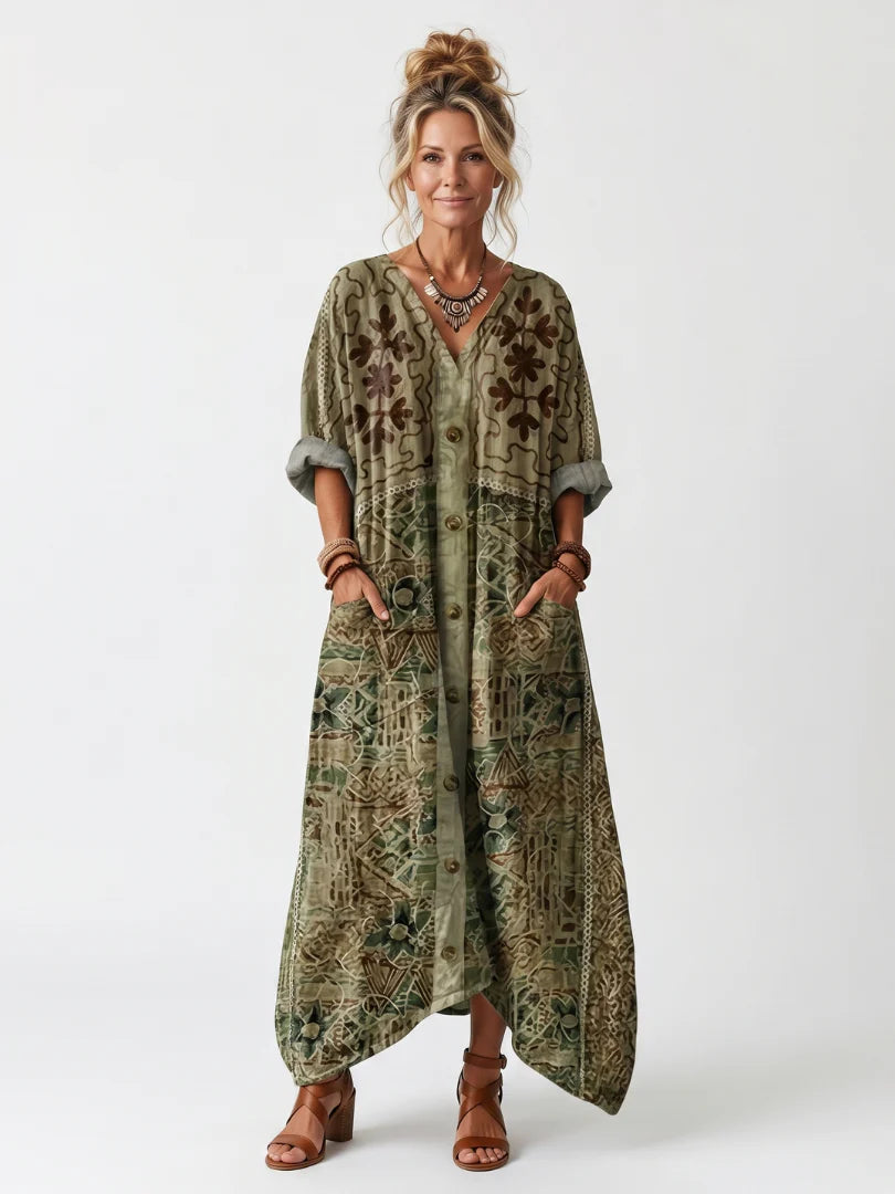 Aleta | Vestido midi oversize con botones en la parte delantera y bolsillos