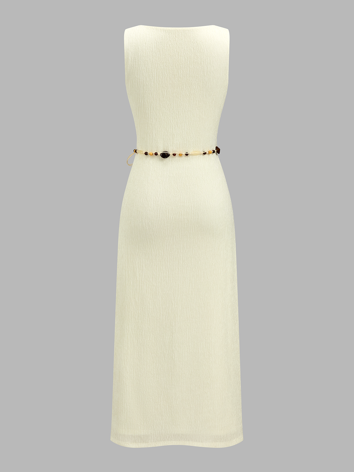Vestido midi sin mangas texturizado con escote cuadrado y cinturón