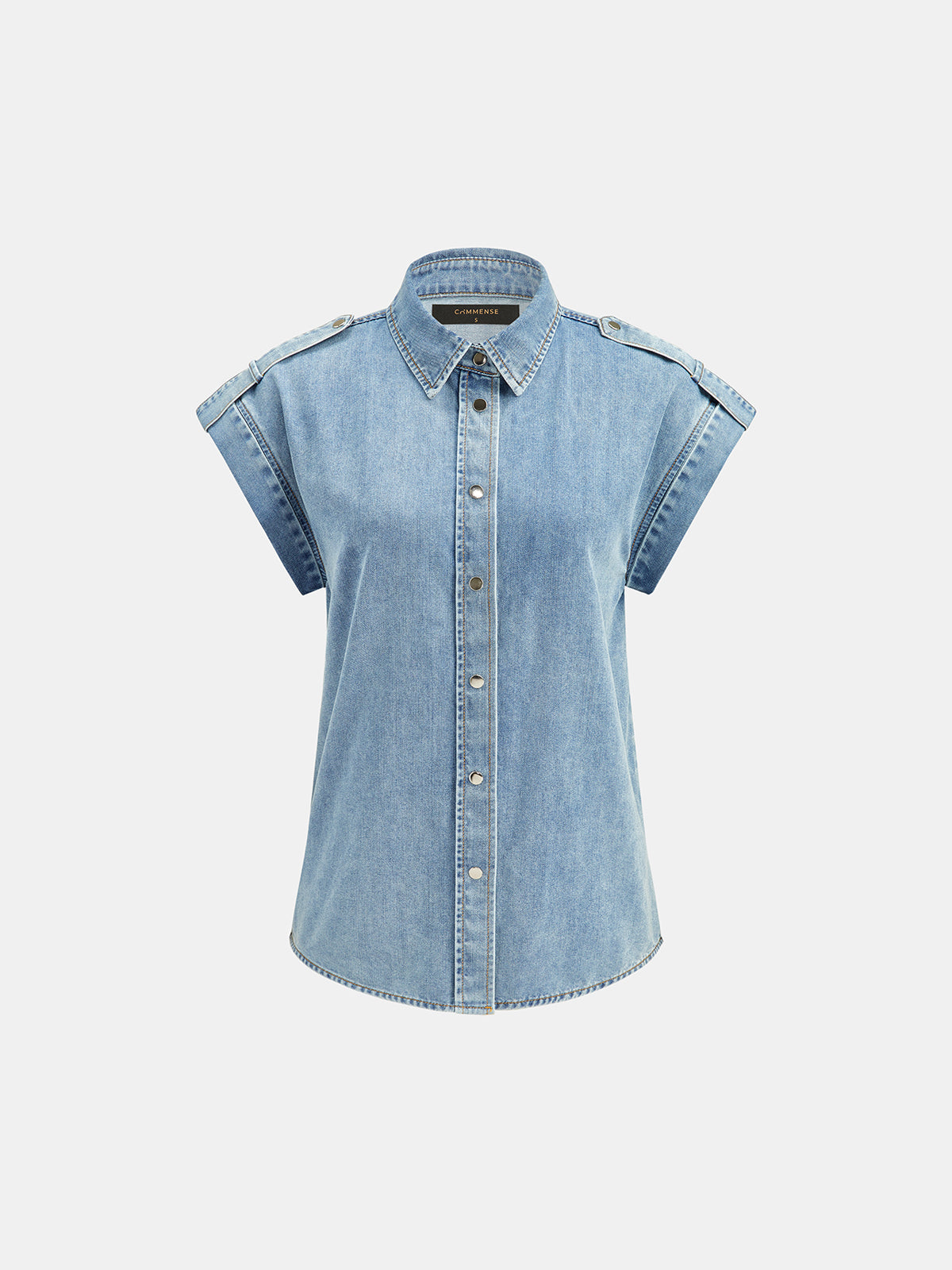 Camisa Vaquera Sin Mangas con Charreteras y Botones Metálicos