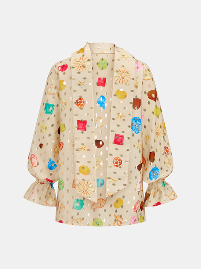Conjunto de dos piezas con estampado de conchas y lunares dorados