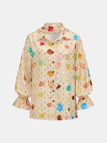 Conjunto de dos piezas con estampado de conchas y lunares dorados