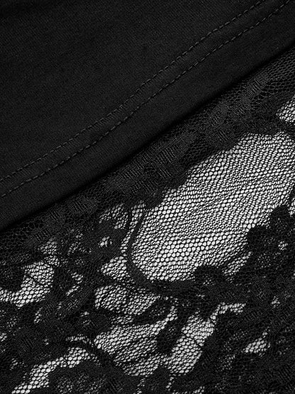 Top de manga corta patchwork con bajo de encaje