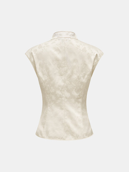 Chaleco sin mangas de jacquard con botones de alamar metálicos