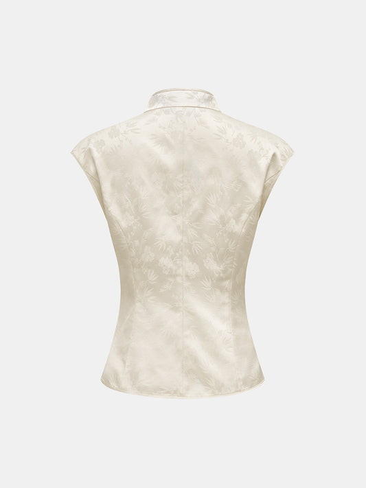 Chaleco sin mangas de jacquard con botones de alamar metálicos