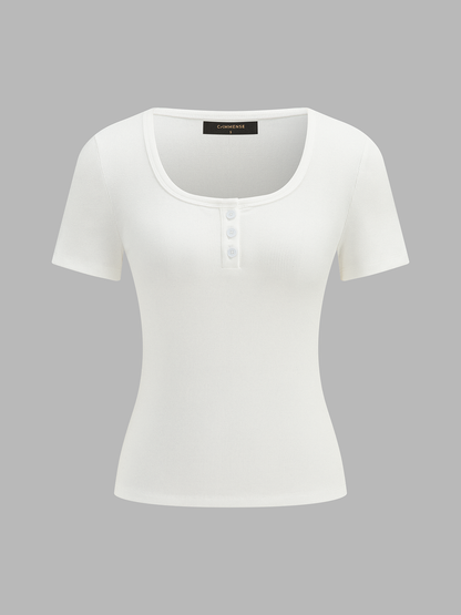 Top henley de canalé de manga corta