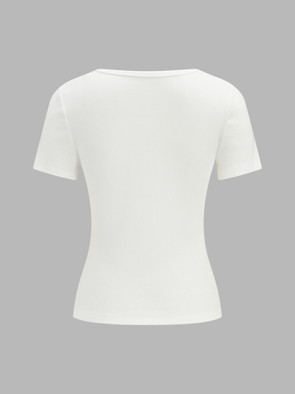 Top henley de canalé de manga corta