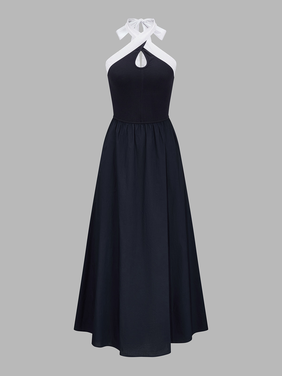 Vestido midi halter color block con abertura