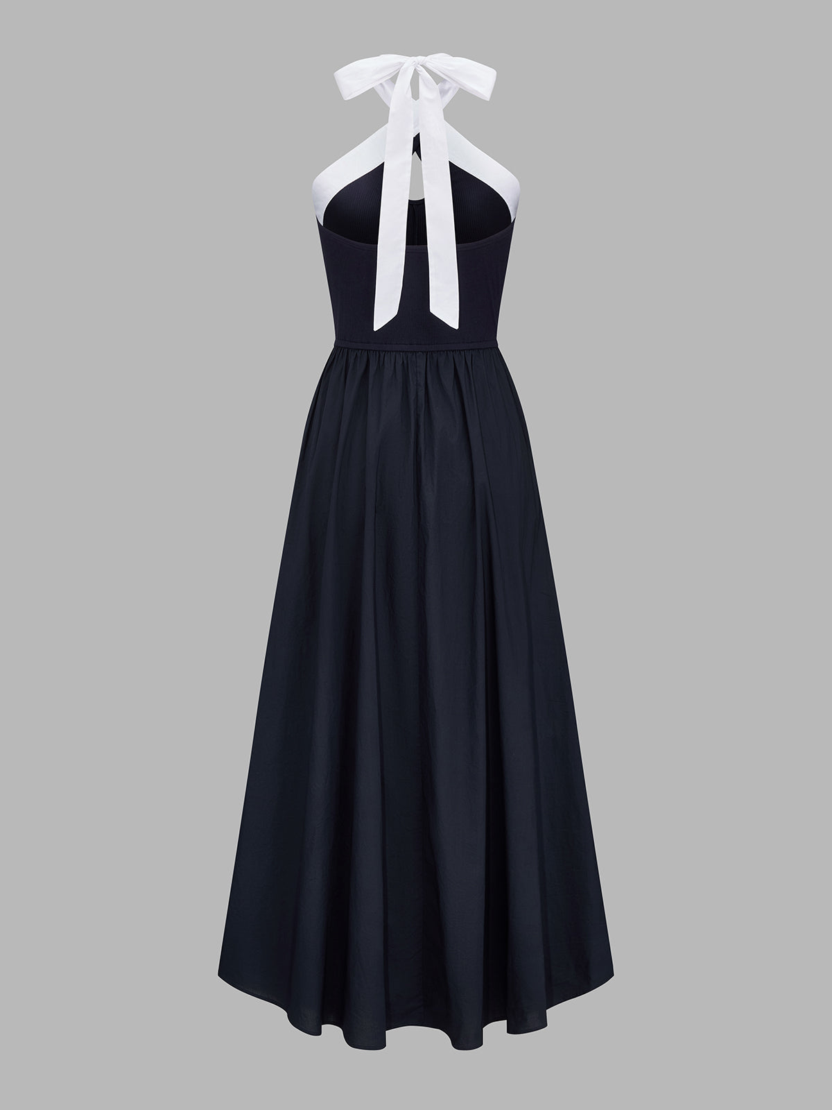 Vestido midi halter color block con abertura