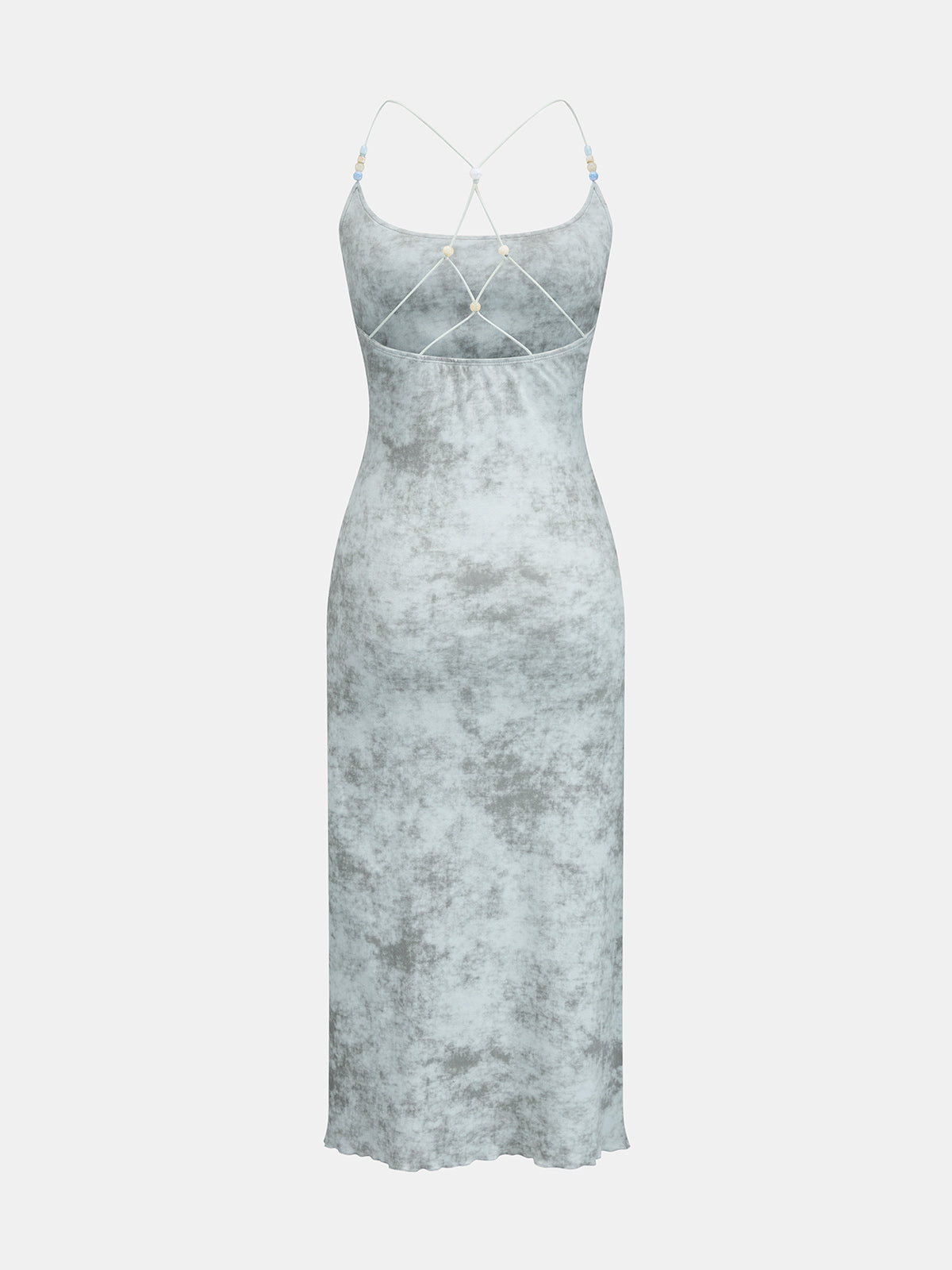 Vestido midi ceñido tie dye con tirantes de cuentas