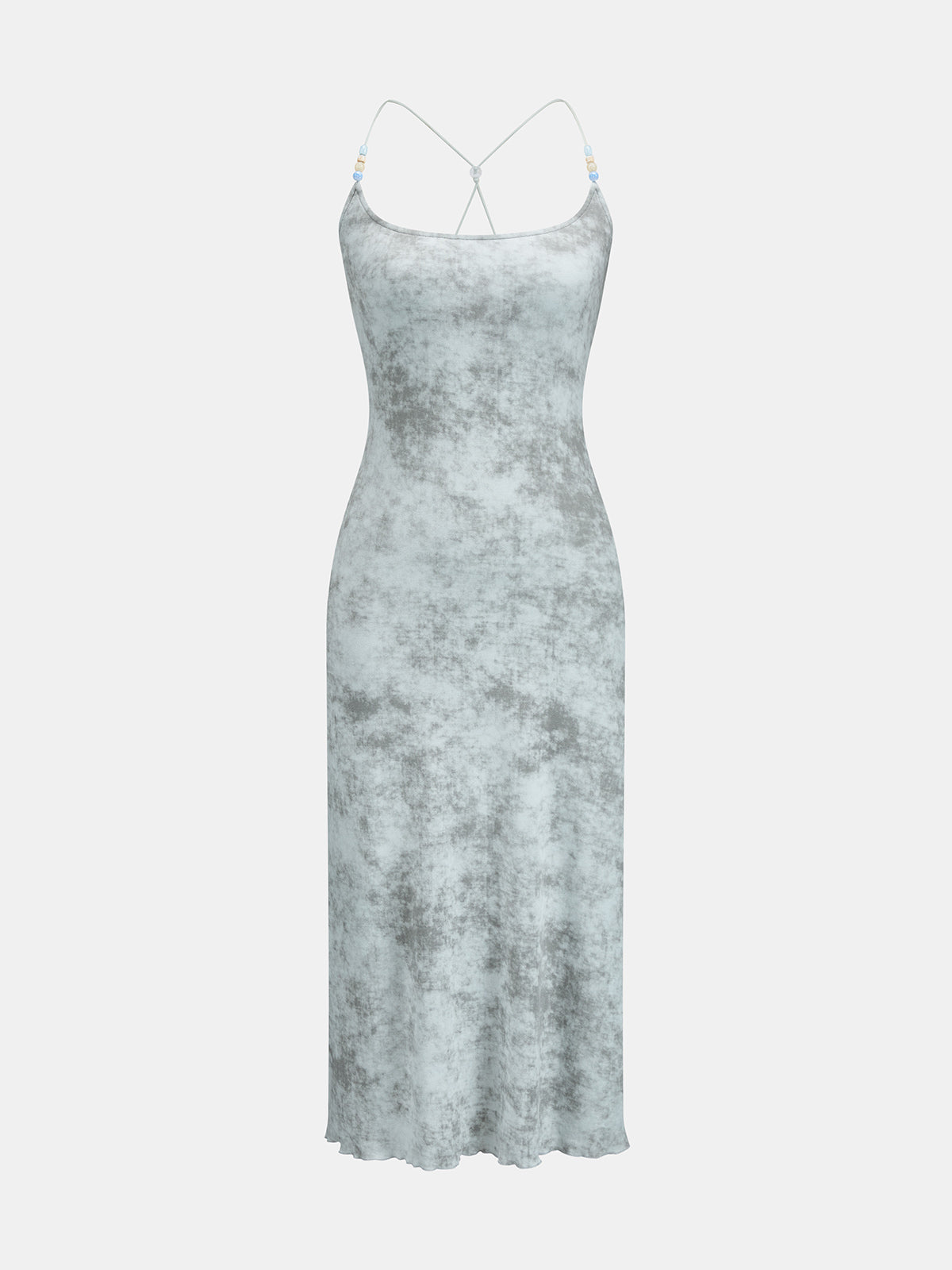 Vestido midi ceñido tie dye con tirantes de cuentas