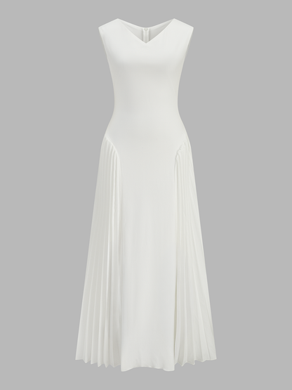 Vestido midi sin mangas de pico con panel plisado | Alice Lune