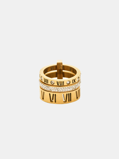 Anillo Tipo Banda con Números Romanos y Brillantes
