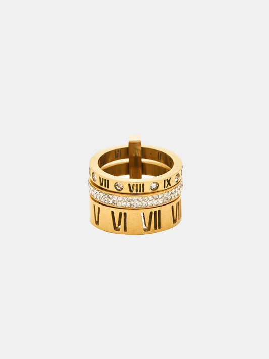 Anillo Tipo Banda con Números Romanos y Brillantes