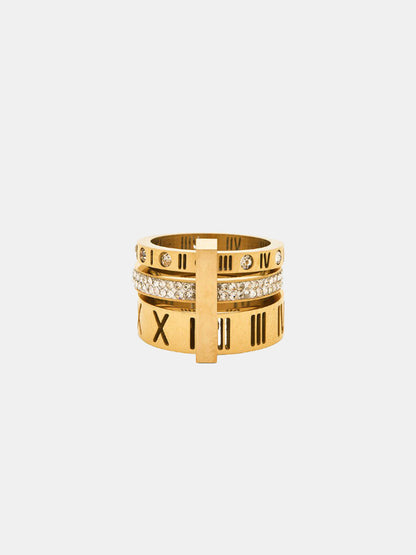 Anillo Tipo Banda con Números Romanos y Brillantes