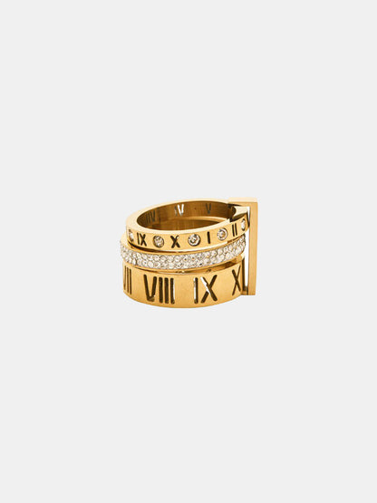 Anillo Tipo Banda con Números Romanos y Brillantes
