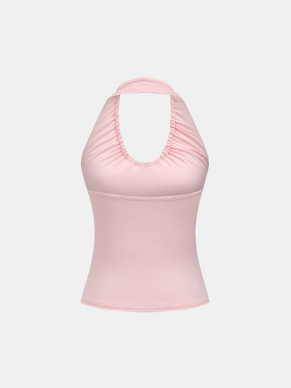 Top corto halter fruncido con cordón ajustable