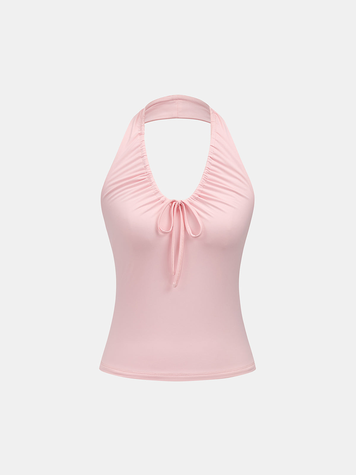 Top corto halter fruncido con cordón ajustable
