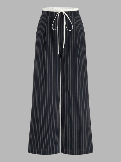 Pantalón de raya diplomática con cintura en contraste y cordón