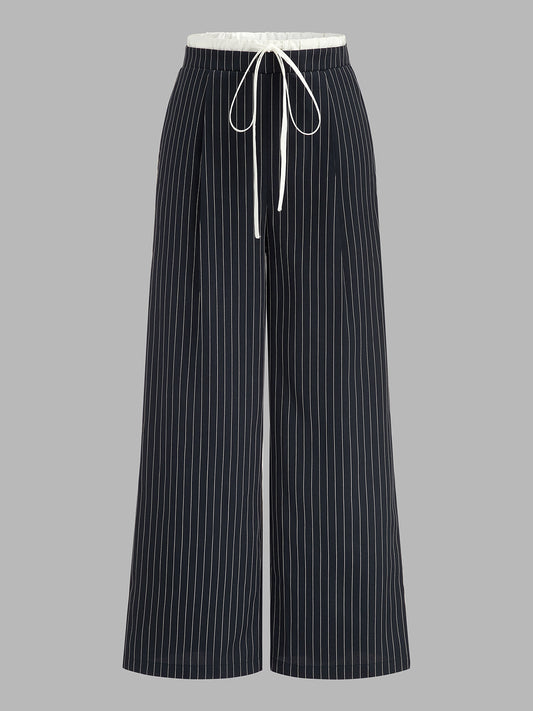 Pantalón de raya diplomática con cintura en contraste y cordón
