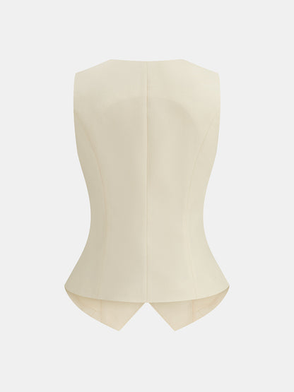 Conjunto de Dos Piezas en Mezcla de Lino con Botones Metálicos y Short