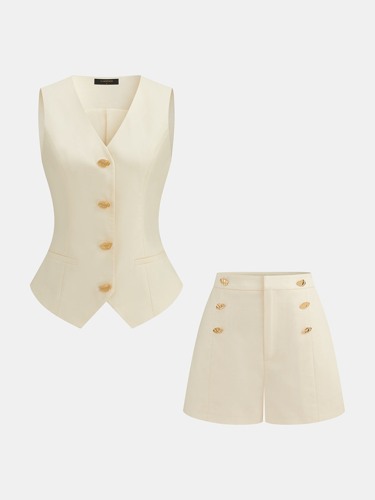 Conjunto de Dos Piezas en Mezcla de Lino con Botones Metálicos y Short