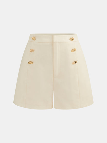 Conjunto de Dos Piezas en Mezcla de Lino con Botones Metálicos y Short