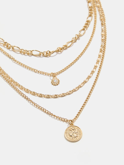 Collar de varias capas con colgante de moneda