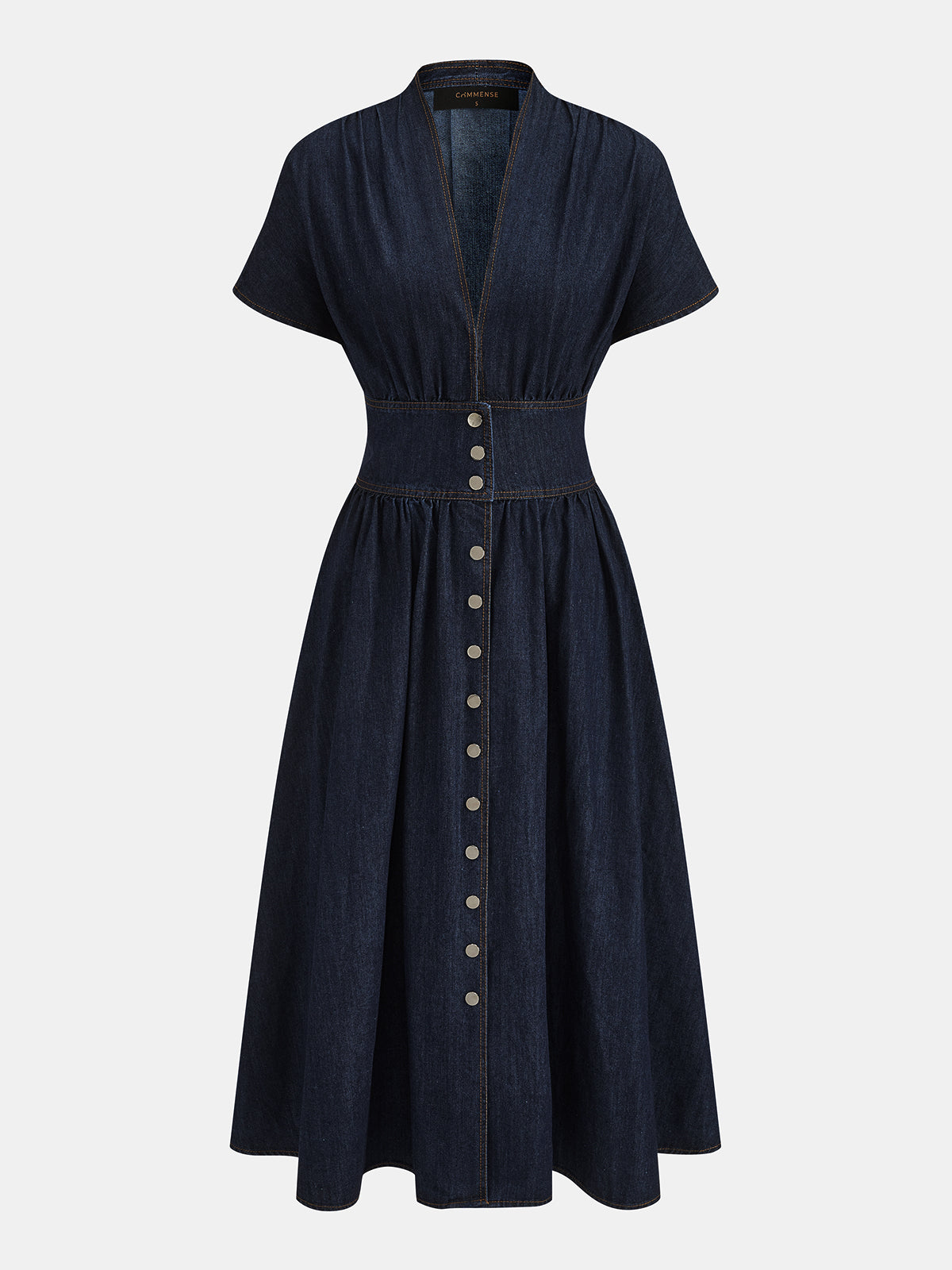 Vestido Largo Vaquero con Escote en V y Botones