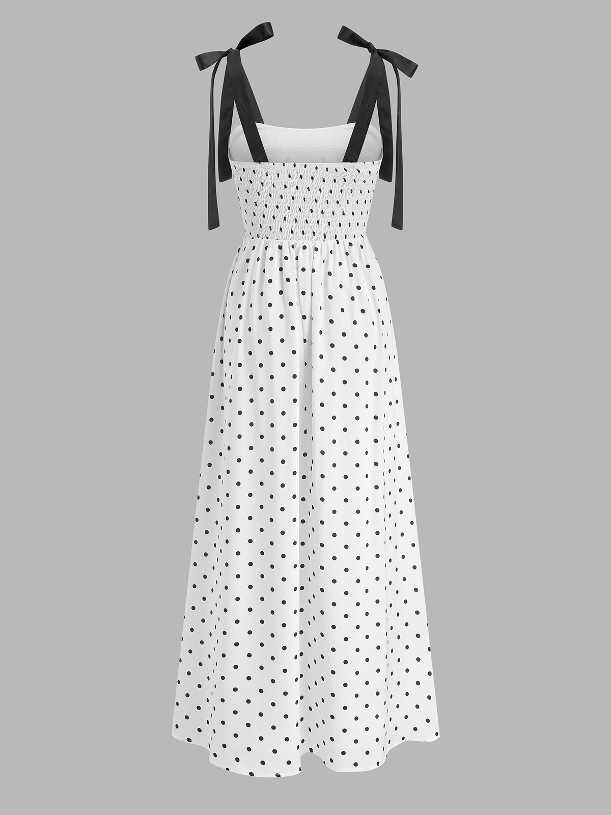 Vestido Lencero Midi de Lunares con Tirantes de Lazo