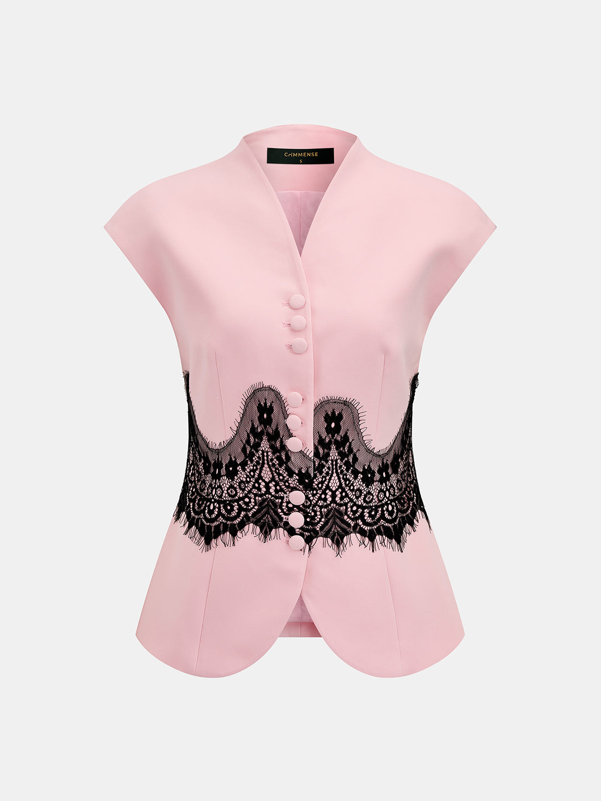 Conjunto de blusa de manga corta con panel de encaje y pantalón