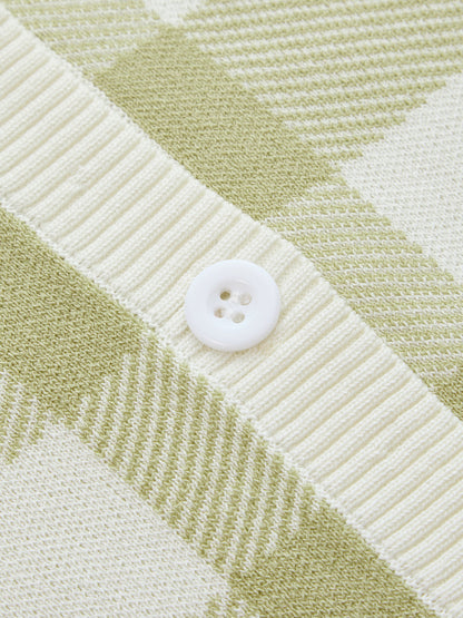 Cardigan de punto de manga corta a cuadros