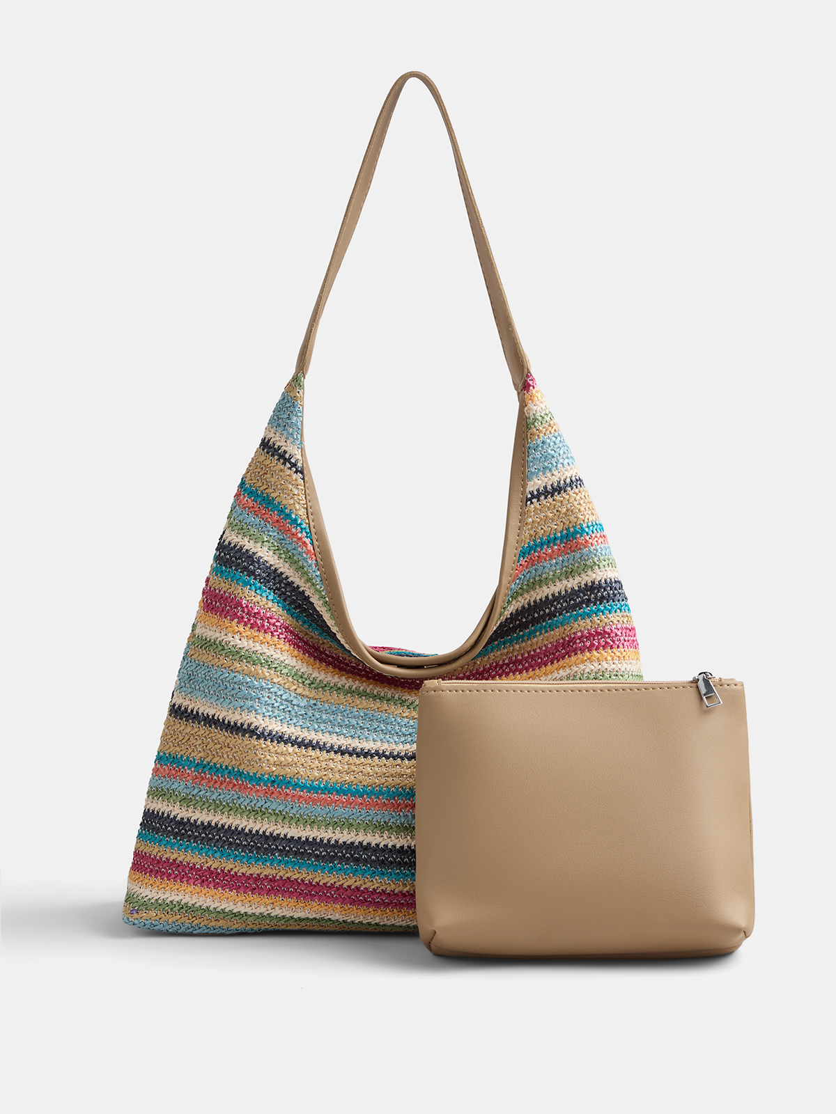 Bolso tote de hombro de rafia a rayas