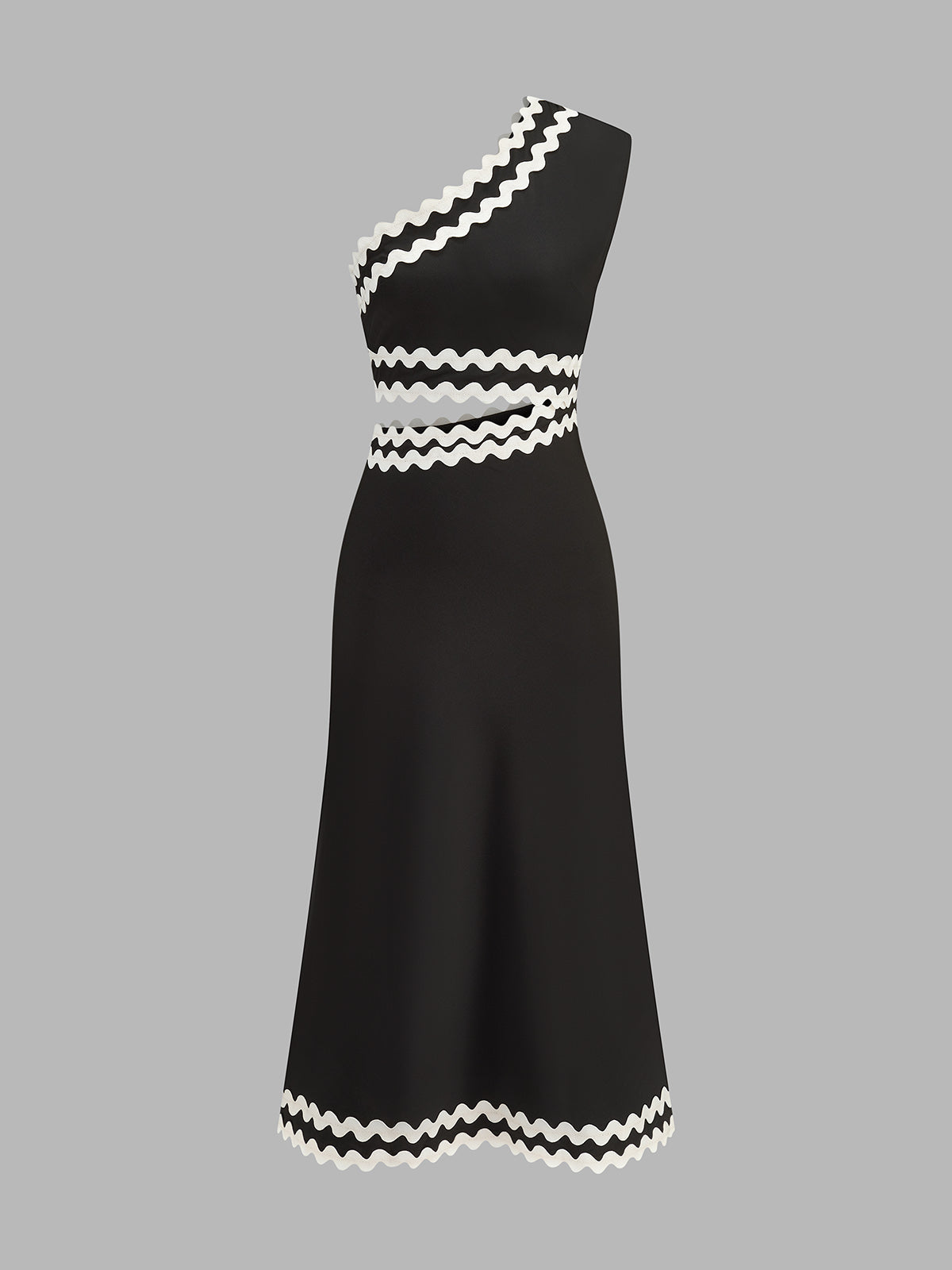 Vestido Midi Asimétrico con Abertura y Acabado Ondulado