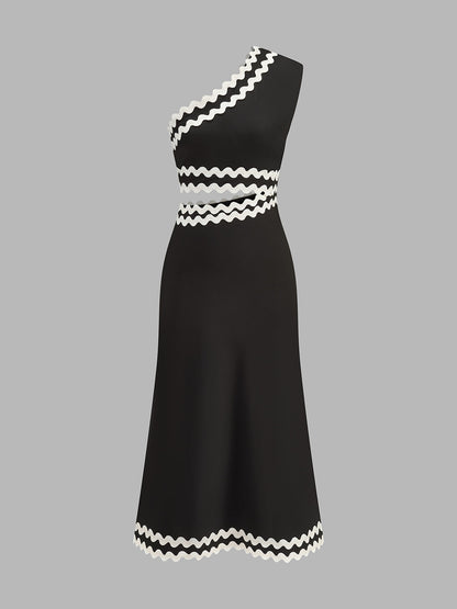 Vestido Midi Asimétrico con Abertura y Acabado Ondulado