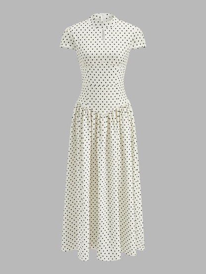 Vestido midi de lunares con cuello perkins y manga corta | Alice Lune