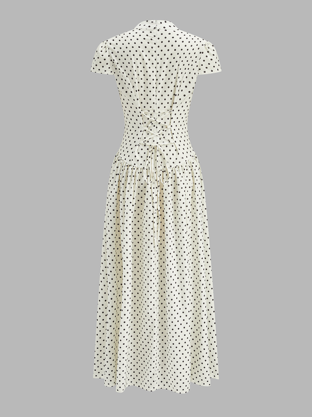 Vestido Midi de Lunares con Cuello Perkins y Manga Corta