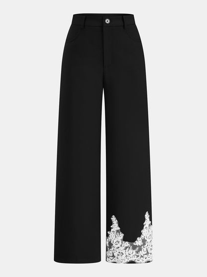 Conjunto de dos piezas con aplicación de encaje: top y pantalón